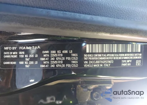 2016 Jeep Renegade Latitude z USA, uszkodzony, nr VIN ZACCJBBT5GPD78672